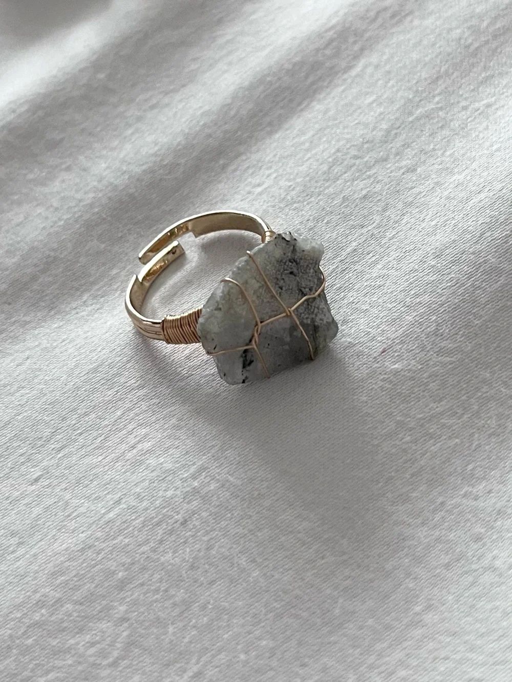 TOURMALINE QUARTZ raw cut wire wrapped natural stone adjustable gold tone ring